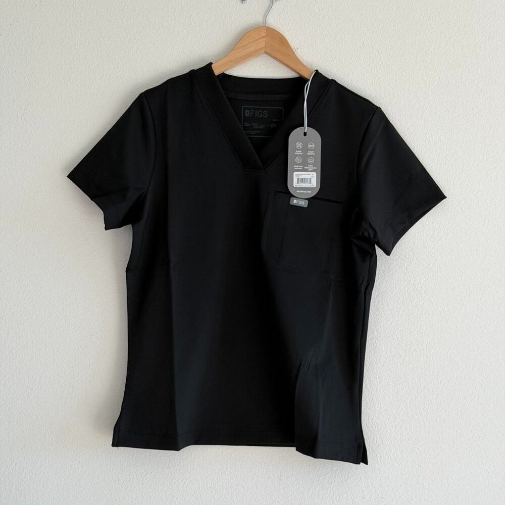 Figs Sona FORMx Slim V-Neck Scrub Top in Black, Size Medium - Picture 8 of 11